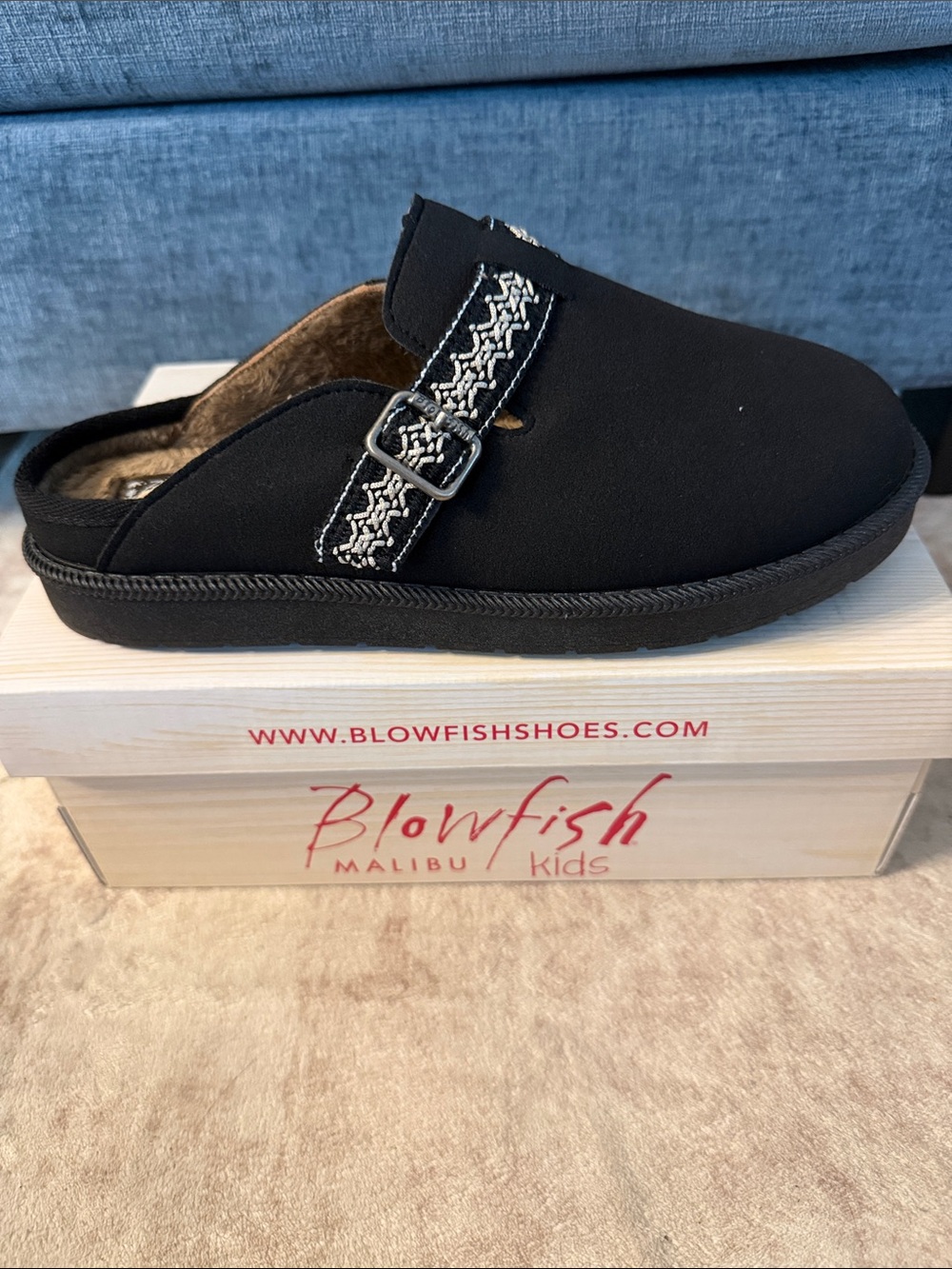 Blowfish Black Kids Slip-On Mule with Embroidered Strap